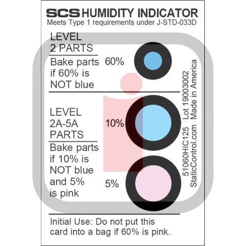 51060HIC125 - Karta wskaźnika wilgotności, 5-10-60%, 125/opakowanie DESCO