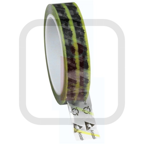 242276 – Taśma ESD, WESCORP, Przezroczysta z żółtymi paskami, 24MMx65.8M, 76.2MM CORE DESCO